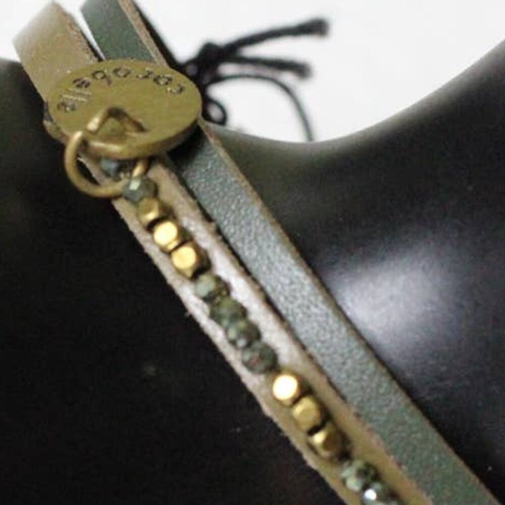 Anthropologie X Cocobelle Green Leather Gold Beaded Bracelet ~ NEW - Picture 6 of 6